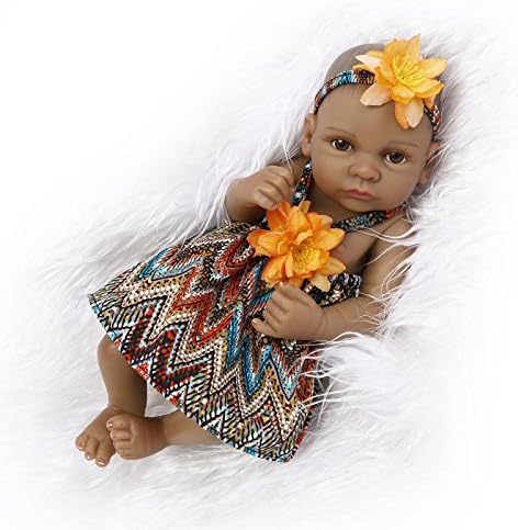 ViKiDoll Tiny Reborn Baby Dolls Black Girl Silicone Full Body 11inch 28cm Kids Bathing Doll India Feature Dress Changeable
