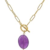 TaYolnFaSo Pearl Gemstone Pendant Paperclip Toggle Necklace 18k Gold Plated Natural Pearl Stone Birthstone Chain Necklace Paperclip Jewelry Valentine's Day Gift for Women