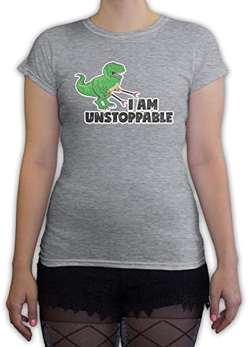 Death By Novelty - I Am Unstoppable T-Rex Women's Fashion T-Shirt Heather Grey