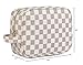 Daisy Rose Luxury Checkered Make Up Bag | PU Vegan Leather Cosmetic toiletry Travel bag (Cream)