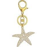 Beach Keychain -Rhinestone Starfish Tone Sparkling Sea Star Bag Charm for Women, Cute Gifts for Womens Mens Girls Boys-Gold