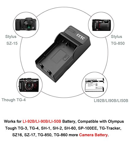 CCYC LI-90B, LI-92B, LI-50B USB Fast Charger for Olympus LI90B LI92B LI50B Camera Battery, Olympus Tough TG-3, TG-4, SH-1, SH-2, SH-60, SZ-16, SZ-17, TG-850, TG-860, SP-100EE, TG-Tracker more Cameras