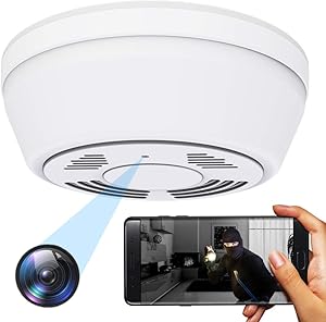 Hidden Camera WiFi Dummy Smoke Detector,FUVISION Spy Camera Wireless Hidden,Nanny Cams Wireless with Cell Phone App,Live View,Night Vision,Motion Detection,Bottom View Nanny Camera for Home and Office