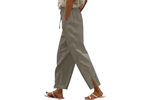 Linen Pants Women Summer High Waist Elastic Lounge Pant Lightweight Casual Loose Straight Leg Beach Trousers
