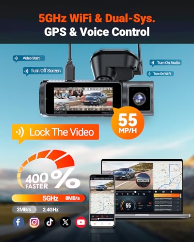 Vantrue N5S 4 Channel 360 Degree WiFi Dash Cam, STARVIS 2, IR Night Vision, 2.7K+1080P*2+1440P Front Rear Inside Dashcam, Voice Control, GPS, 24 Hours Parking Mode, IR Night Vision, Support 1TB Max