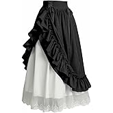 Tumknow Vintage Women Gothic Victorian Skirt High Waist Double-Layer Lace Ruffle Renaissance Maxi Skirts