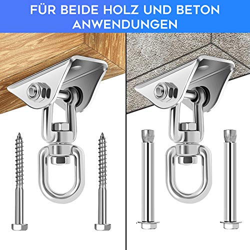 Awroutdoor 450KG Kapazität Edelstahl 360° Drehen Deckenhaken Schaukel, Schaukelhaken, aufhängung Haken mit Schraube für Beton Holz Sets Spielplatz Veranda Sitz Trapeze Yoga 2-teiliges Set – Bild 3