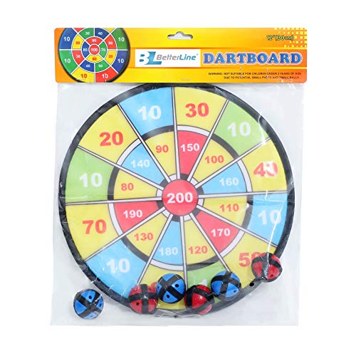 image for BETTERLINE Kids Dart Board Game with 6 Balls Using Hook-and-Loop Faste
