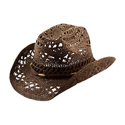 Brown Stylish Toyo Straw Beach Cowboy Hat W/Shapeable Brim, Boho Modern Cowgirl
