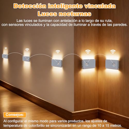 Luces de Escalera con Sensor de Movimiento Recargables, Luces Automáticas con Soporte Magnético Regulables para Interiores en Escaleras, Pasillos, Cocina, Baño (Blanco-6PCS)