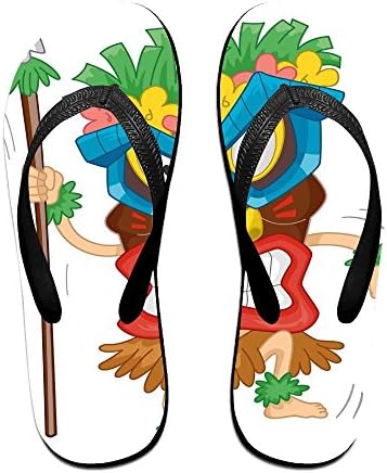 Woman's Unisex Man Native Man Wearing Mask Illustration Cartoon Tribal Costume Flip Flops For Gym Antimicrobial Shower &amp; Water S