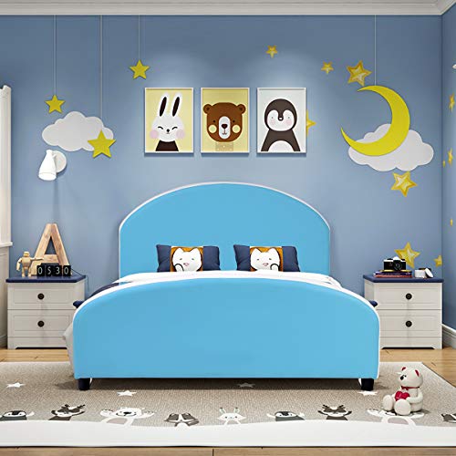 Costzon Toddler Bed, Twin Size Upholstered Platform Bed W/Wood Bedframe