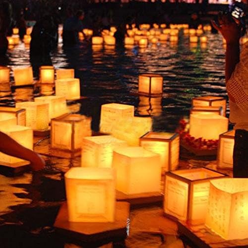 Chinese Square Paper Wishing Floating River Candle Lanterns Lamp Light