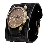 Creazy New Style Retro Punk Rock Brown Big Wide Leather Bracelet Cuff Men Watch Cool