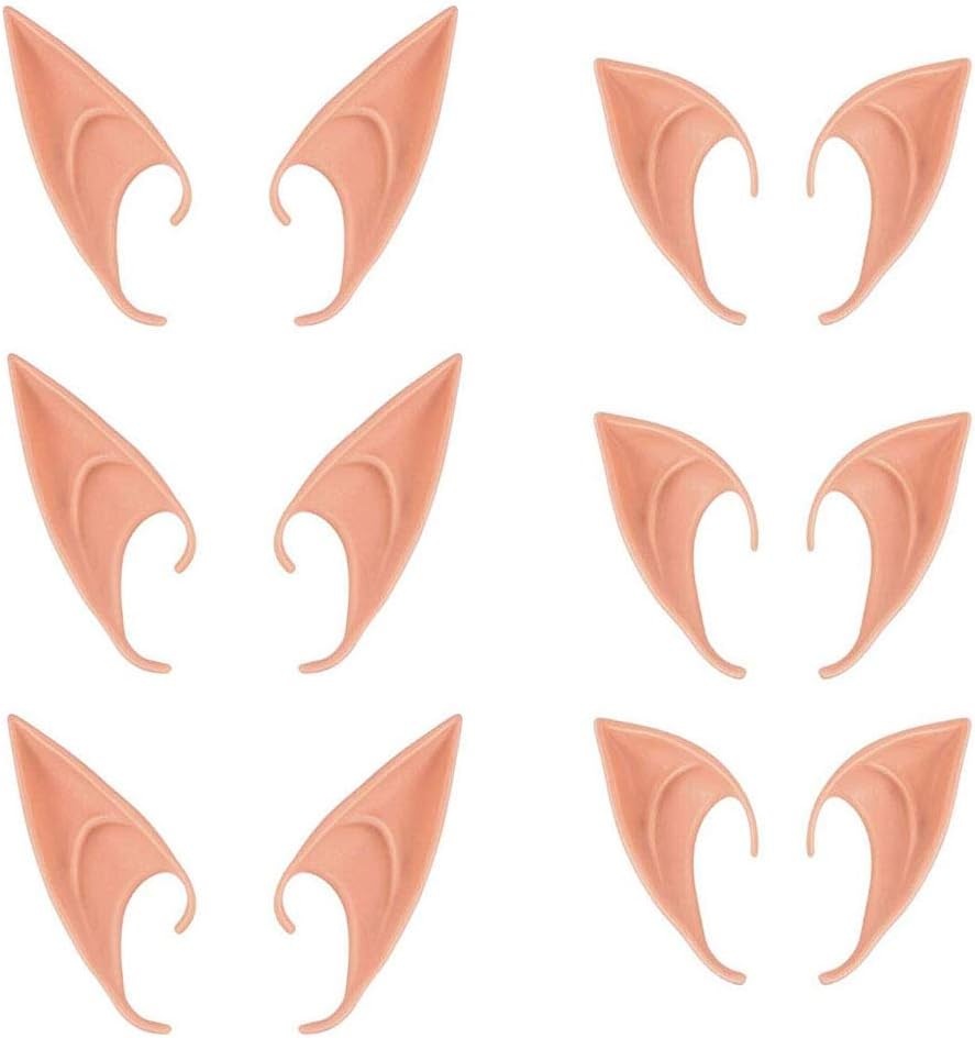 QKAIFRYSUG Latex Elf Ear Medium and Long Style Cosplay Pixie Elf Soft Pointed Tips Anime Party Dress Up Costume Masquerade Accessories Halloween Elven Vampire Fairy Ears 6pairs