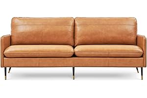 Z-hom 67" Genuine Leather Sofa, Top-Grain 2 Seater Loveseat Couch, Mid-Century Modern Upholstered Sofa for Living Room Bedroom Apartment Office, Cognac Tan
