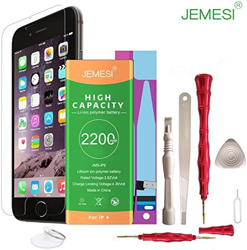 JEMESI Battery for model iP6 - Brand New 0 Cycle - with Replacement Repair Tool Kits ,Instruction and Screen Protector [24-Month Warranty] (model ip 6)
