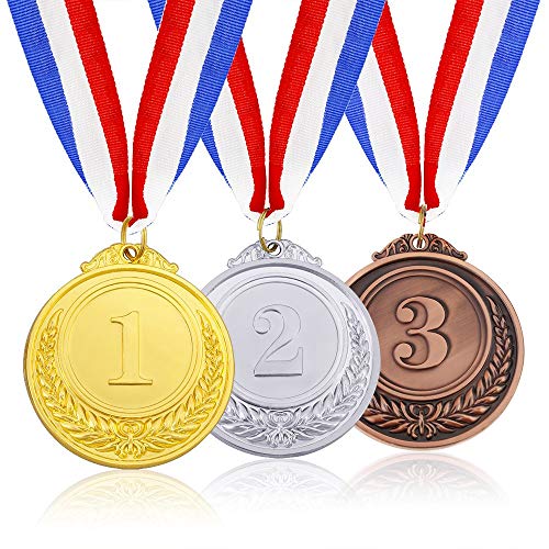 3 Pieces Gold Silver Bronze Award Medals - Olympic Style Winner Medals Gold Silver Bronze with Ribbon