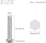 METALLIXITY Hex Bolts M12-1.75x70mm 4Pcs 304 Stainless Steel Coarse Thread view 2