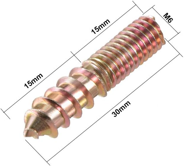 sourcing map M6 Hanger Bolts Length 1-1/8"(30mm) Double Headed Bolts Self-Tapping Screw 6mm Wood Joint Furniture Legs 20pcs - Image 3