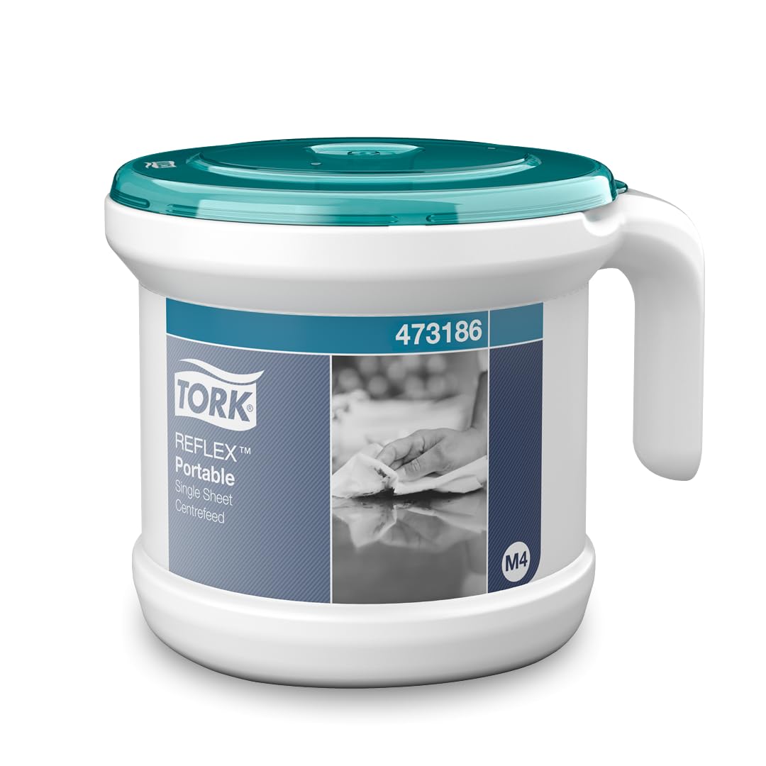 Tork Reflex Portable Starter Pack Centrefeed Paper Towel and Dispenser White and Turquoise M4, Robust Design, 1 Pack, 473186 + Wiping Paper Refill (Quantity of 1)