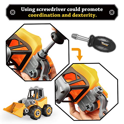 GrowthPic Take Apart Construction Toys, STEM Educational Building Vehicle Toy Set, Realistic Assembly Bulldozer Excavator, for 3 and up Toddlers Boys and Girls as Xmas Gift