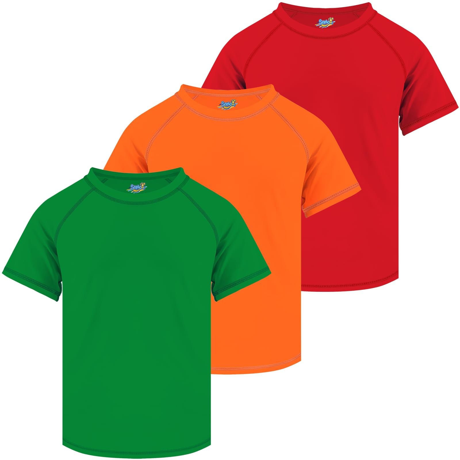 Boys Rash Guard Short Sleeve, Green Orange Red UPF 50+ Sun Protection Rashguard Slim Fit Swim Shirt Fishing Surf Quick Dry Cool Beach Clothes for Toddler Youth Kids Size 10-12Y Image