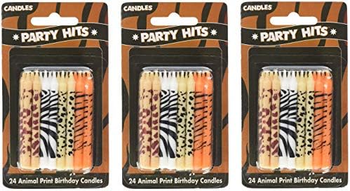 24 pc Safari Wild Animal Print Birthday Cake Candles (3-(Pack))