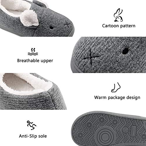 Neeseelily Women Comfort Plush Cozy Home Slippers Animal Non Slip Indoor Shoes (6.5-7B(M) US, Dark Grey)
