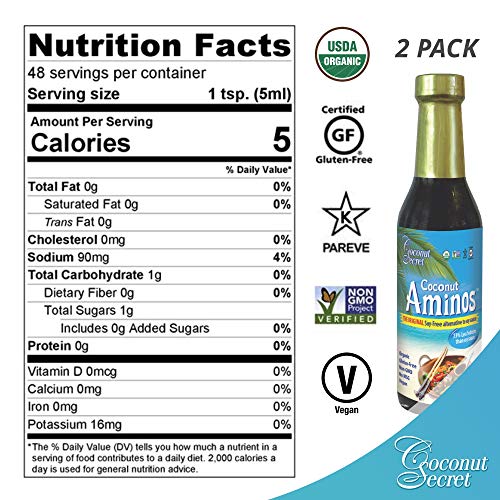 Coconut Secret Coconut Aminos (2 Pack) - 8 fl oz - Low Sodium Soy Sauce Alternative, Low-Glycemic - Organic, Vegan, Non-GMO, Gluten-Free, Kosher - Keto, Paleo - 96 Total Servings