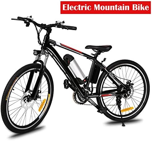 Pesters Electric Mountain Bike Mens 26'' Downhill Mountain Bike Removable Large Capacity Lithium-Ion Battery (36V 250W), 26 Speeds Suspension Fork E-Bike(US Stock)