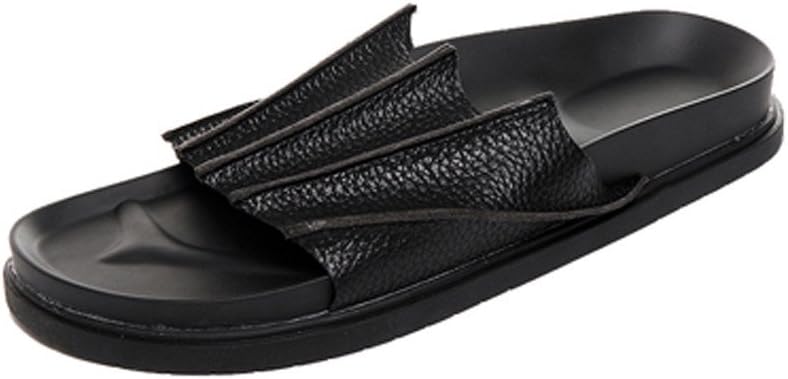 SuperDuo Men's T-1 Leather Bat Shape Casual Slide Sandals
