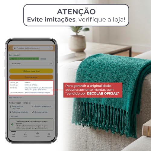 Decolab Manta Básica de Algodão Decorativa Moderna com Franja Estilo Boho para Poltrona, Sofá e Cama 150 x 120 cm em Acabamento Artesanal (Verde Brasil Copa Do Mundo)