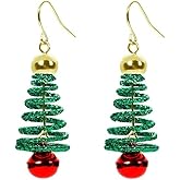 Xmas Tree Jingle Bell Dangle Earrings for Women Cute Charms Gold-Tone Ball Tinkel Bell Wreath Drop Hook Dangling Hypoallergenic Christmas Festival Party Decor Jewelry Gifts for Friend Family