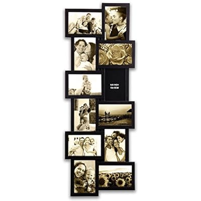 Hello Laura - Photo Frame Picture Frame Long Fall Shape Black Gallery Collection 32 by 12 inch Gallery Collage Wall Hanging Photo Frame for 4 x 6 Photo 12 Opening Photo Sockets Black Edge