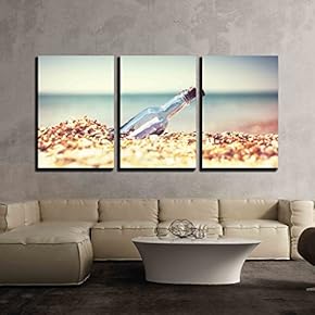 3 Piece Canvas Wall Art - Message in Bottle - Modern Home Art Stretched and Framed Ready to Hang - 16"x24"x3 Panels