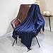 Fall Chenille Throw Blanket with Decorative Fringe Lightweight Cover for Couch Sofa Bed Chairs Furniture Home Decor Navy Blue