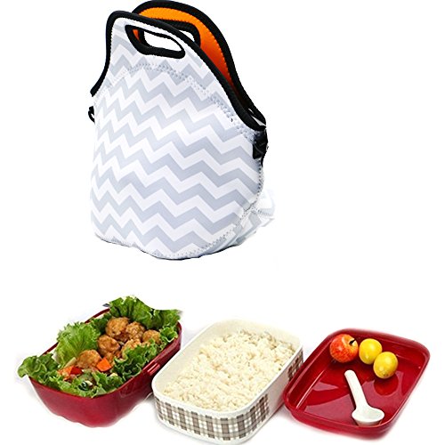 Orchidtent Neoprene Water Resistant Portable Lunch Bag Carry Case Tote with Zipper Strap Box Cooler Container Bags Picnic Outdoor Travel Fashionable Handbag Pouch for Women Men Kids Girls (GREY)