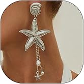 Gold Starfish Earrings for Women Starfish Tassel Dangle Earrings Long Dangle Drop Jellyfish Earrings Ocean-Themed Dangling Earrings Summer Charm Jewelry