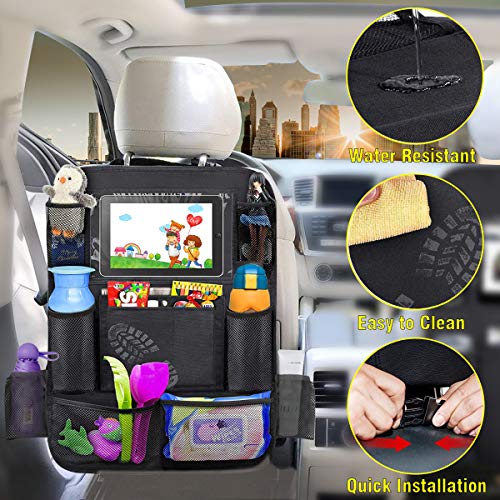 Car Backseat Organizer with 10â€™â€™ Touch Screen Tablet Holder Car Seat Back Protector 11 Storage Pockets Kick Mats Travel Accessories for Kids Toy Thermal Insulated Pockets Strong Buckle 2 Pack