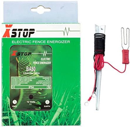 BA80 Electric Fence Energiser Fencer Energizer X-Stop 12v Battery Powered 10km 0.6 Joules Earth Stake and all Leads