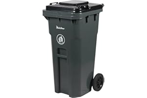 PLASTIC PRINCE 32 Gallon Trash Can with Wheels Rollout, Commercial Outdoor Trash Can Heavy-Duty Outside Garbage Can with Wheels, Gray