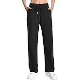 Auriviz Widen Waistband Sweat Pants for Women Exposed Pockets Lounge Sweatpants Straight Leg Pants 29’’ Inseam