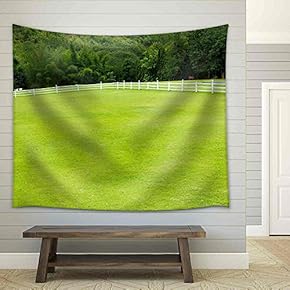Country Horse with Fence and Green Grass - Fabric Wall Tapestry Home Decor - 51x60 inches