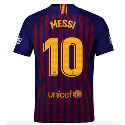 Ikhaya leBarcelona 2018-2019 Amadoda # 10 Messi Jersey Umbala obomvu / oLuhlaza okwesibhakabhaka L
