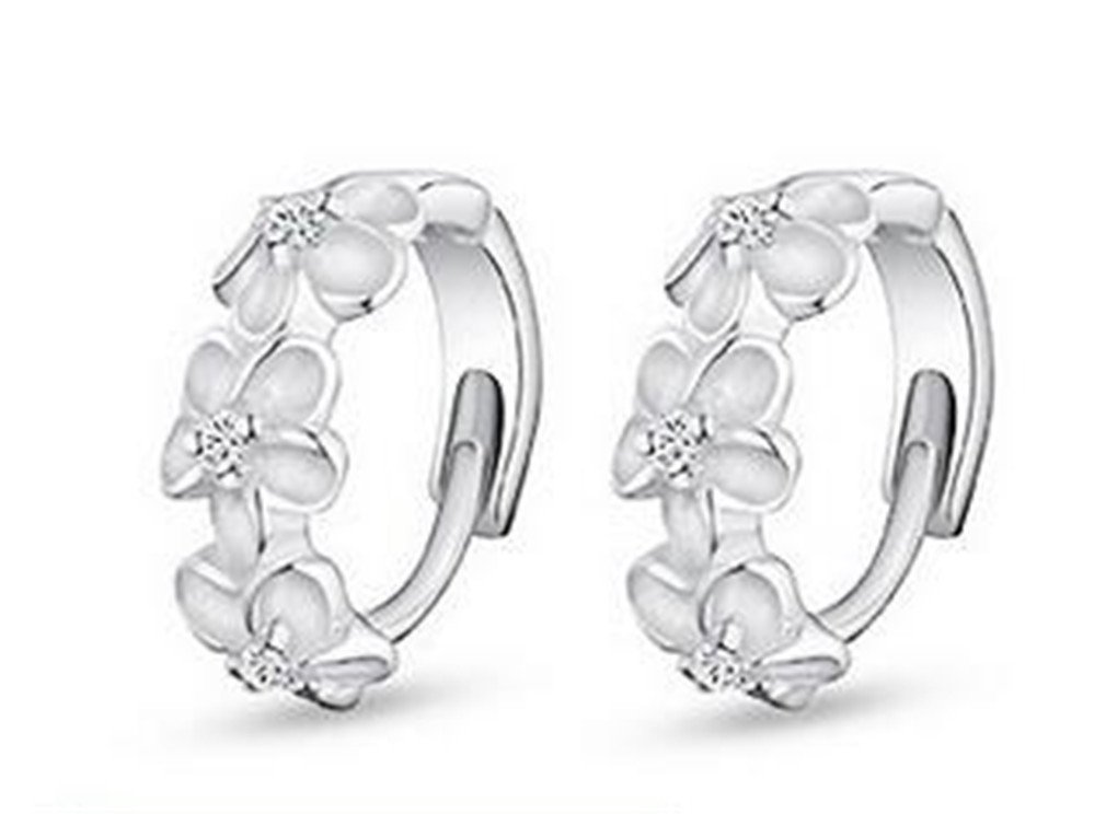 Boowhol Unisex Women's Clip on Drop 925 Sterling Silver Glitter Diamond 3 Flower Crystal Glitter Earings Hoop