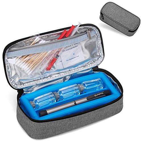 Luxja Insulin Case with an Ice Pack, Insulin Vial Protector Holds 6 Vials (10ml) or 2 Insulin Pens, Gray (Bag Only)