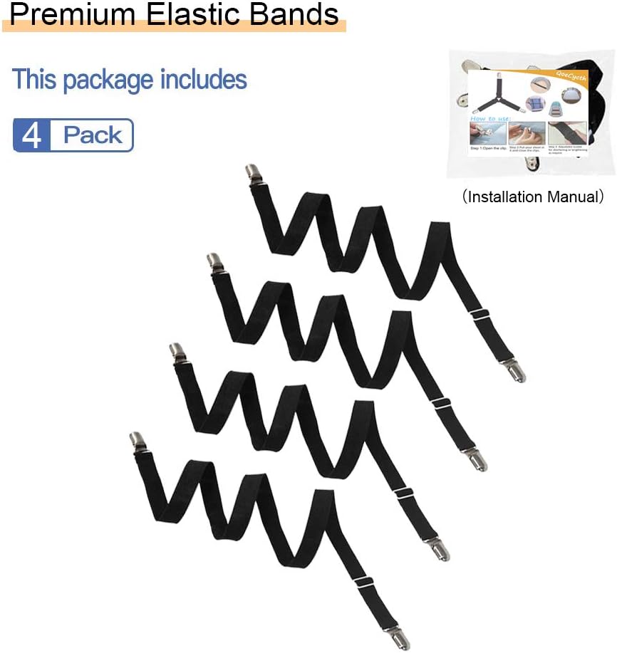 4Pcs Adjustable Bed Sheet Straps Clips, Elastic Mattress Sheet Fasteners Holder and Suspenders, Grippers to Hold Sheet, Mattress, Sofa, Couch, Table Cloth, Recliner Ironing Board Cover and More: Home & Kitchen