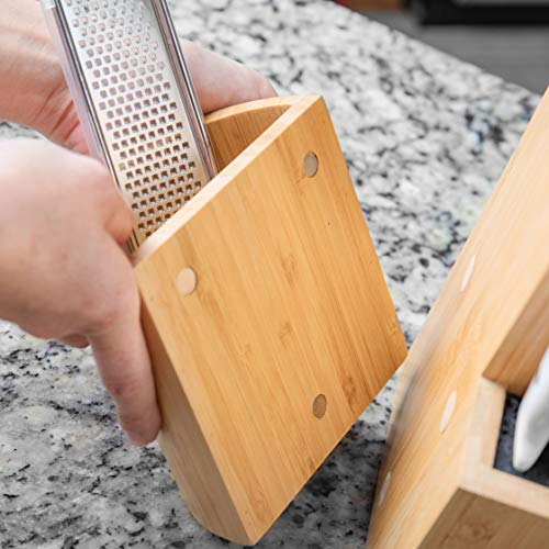 EVOLVE Bamboo Knife Block - Universal Kitchen Knife Holder - Safe & Space Saver Knife Storage that Covers Knife Blades Up To 9” & Holds Up To 20 Knives with Machine Washable & BPA Free Flex Rods