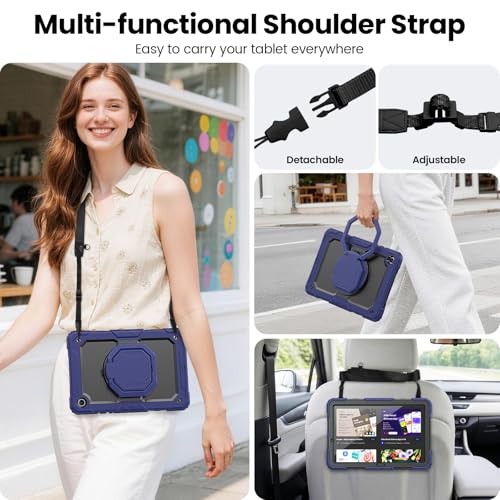 Sanyetral Galaxy Tab A11+ Case, Heavy Duty Case for Samsung Galaxy Tab A11 Plus/A9 Plus 11'' 2025/2023, with Screen Protector, 360 Rotating Stand and Pencil Holder (Black + Navy Blue)